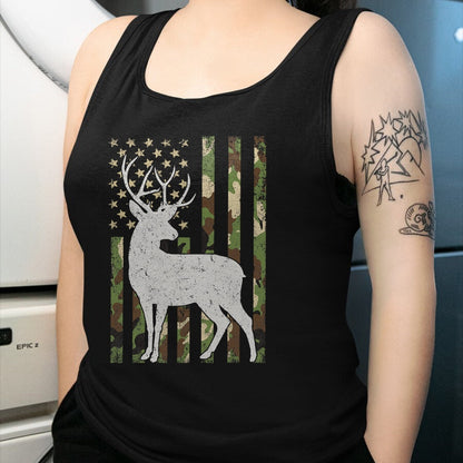 Funny Hunting Shirt, Gift For Hunting Lover Unisex T-Shirt/Hoodie/Sweatshirt HLT00 - Whitetail Buck Deer Hunting Camouflage USA Flag 4th of July T-Shirt