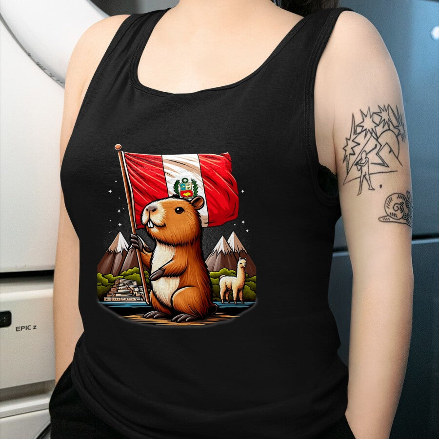 Cute Capybara Shirt, Funny Capybara Unisex T-Shirt/Hoodie/Sweatshirt HLT00 - Peruvian Capybara Peru Flag - Ronsoco Fiestas Patrias T-Shirt