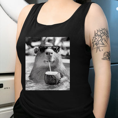 Cute Capybara Shirt, Funny Capybara Unisex T-Shirt/Hoodie/Sweatshirt HLT00 - Capybara Selfie with Sunglasses and Coconut Drink T-Shirt