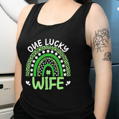 Best Wife Shirt, Wife and Husband Unisex T-Shirt/Hoodie/Sweatshirt HLT00 - Gift for wife T shirt, lucky wife   Womens One Lucky Wife Leopard Rainbow Clover St Patricks Day Tan