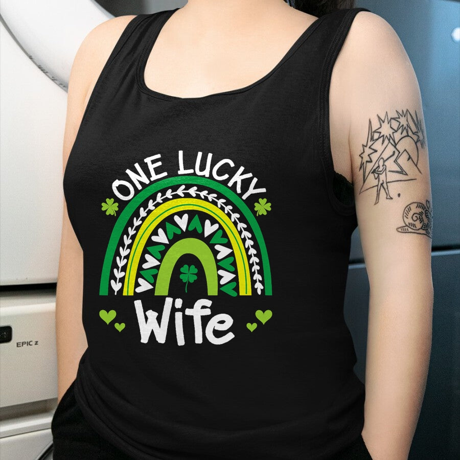 Best Wife Shirt, Wife and Husband Unisex T-Shirt/Hoodie/Sweatshirt HLT00 - Gift for wife T shirt, lucky wife   One Lucky Wife Boho Rainbow St Patricks Day Shamrock T-Shirt (1)