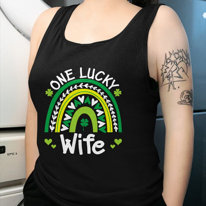 Best Wife Shirt, Wife and Husband Unisex T-Shirt/Hoodie/Sweatshirt HLT00 - Gift for wife T shirt, lucky wife   One Lucky Wife Boho Rainbow St Patricks Day Shamrock T-Shirt (1)