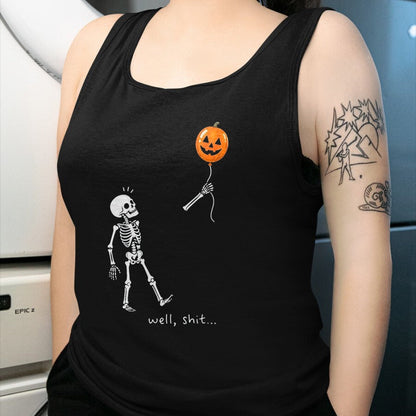 Best Thanksgiving Family Shirt , Funny Thanksgiving UnisexT-Shirt/Hoodie/Sweatshirt HLT00 - Well Shit Skeleton Holding Balloon Pumpkin Gothic Halloween T-Shirt, Men, Black, X-Large