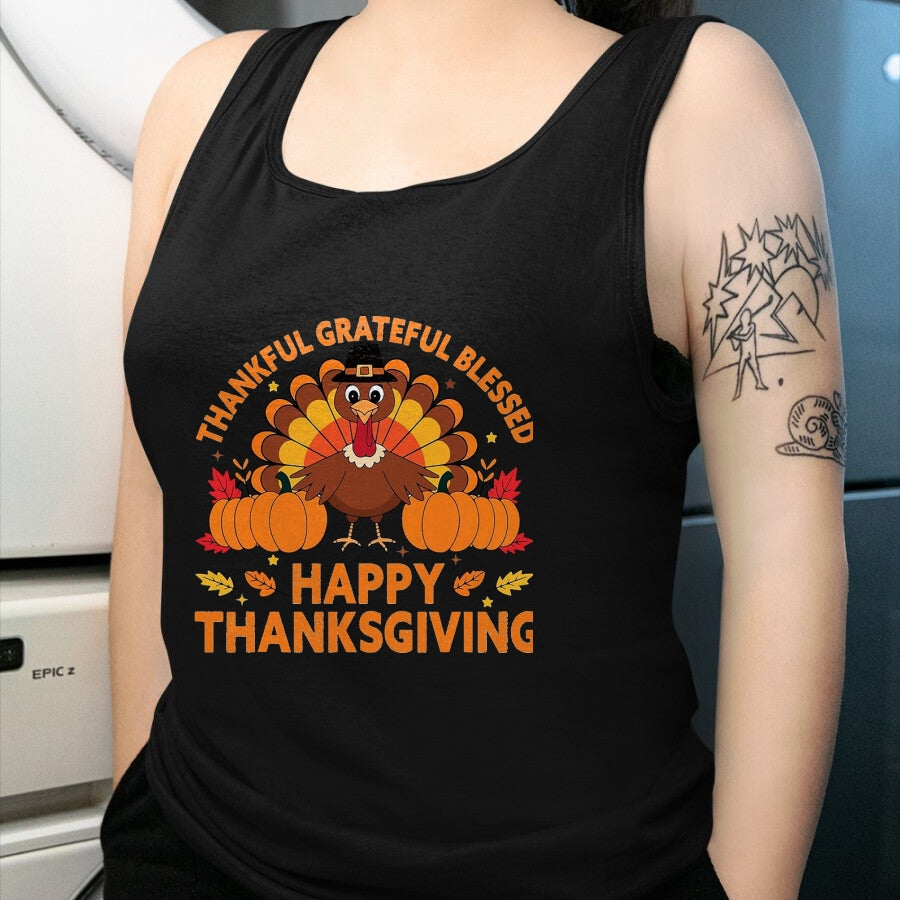 Best Thanksgiving Family Shirt , Funny Thanksgiving UnisexT-Shirt/Hoodie/Sweatshirt HLT00 - Thankful Grateful Blessed Turkey, Happy Thanksgiving T-Shirt, Men, Black, 3X-Large