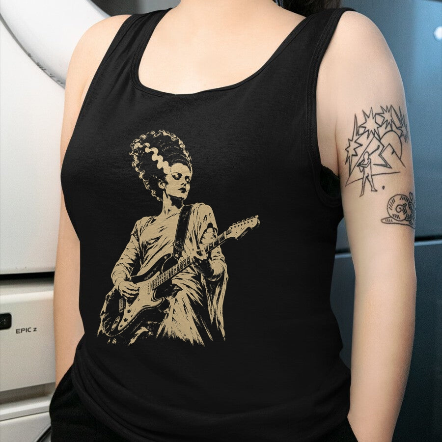 Guitar Lover Shirt, Funny Guitar UnisexT-Shirt/Hoodie/Sweatshirt HLT00 - Bride of Frankenstein Playing Guitar Halloween Guitarist T-Shirt