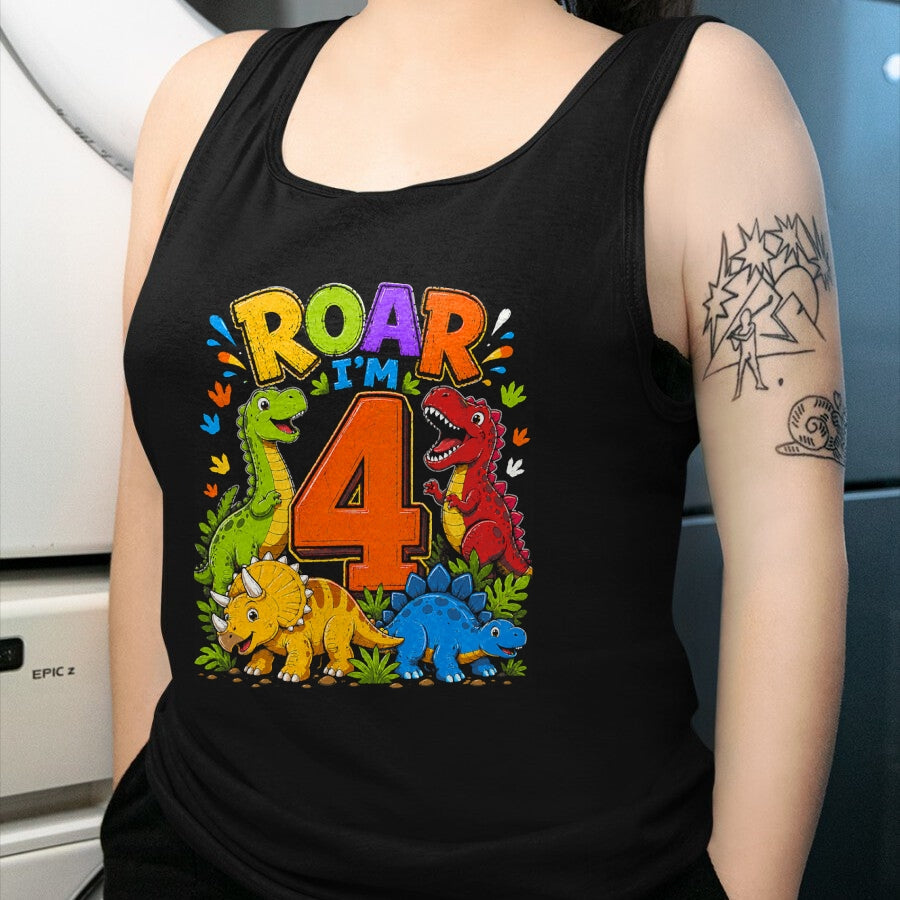Best Dinosaur Lover Shirt, Funny Dinosaur UnisexT-Shirt/Hoodie/Sweatshirt HLT00 - Dinosaur 4th Four Roar I_m 4 Birthday 4 Year Old Boys Gifts T-Shirt