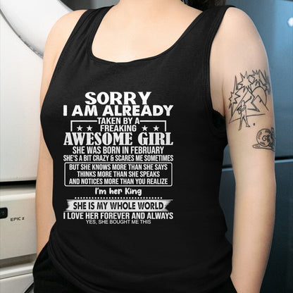 Best Wife Shirt, Wife and Husband Unisex T-Shirt/Hoodie/Sweatshirt HLT00 - Sorry I Am Already Taken By A Freaking Awesome Girl FEBRUARY T-Shirt