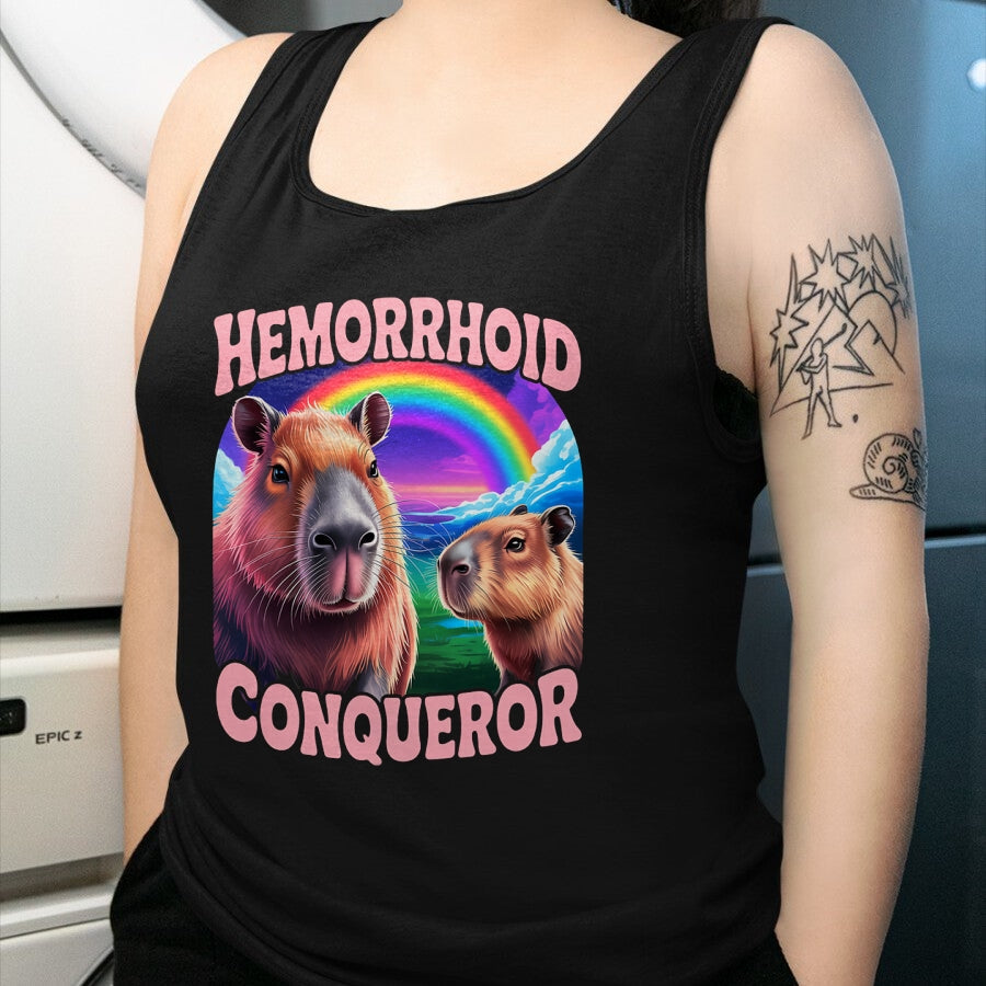 Cute Capybara Shirt, Funny Capybara Unisex T-Shirt/Hoodie/Sweatshirt HLT00 - Hemorrhoids Conqueror Capybara Jokes Funny Hemorrhoid T-Shirt