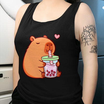 Cute Capybara Shirt, Funny Capybara Unisex T-Shirt/Hoodie/Sweatshirt HLT00 - Cute Capybara Kawaii Anime Girls Drinking Boba Tea Lover T-Shirt