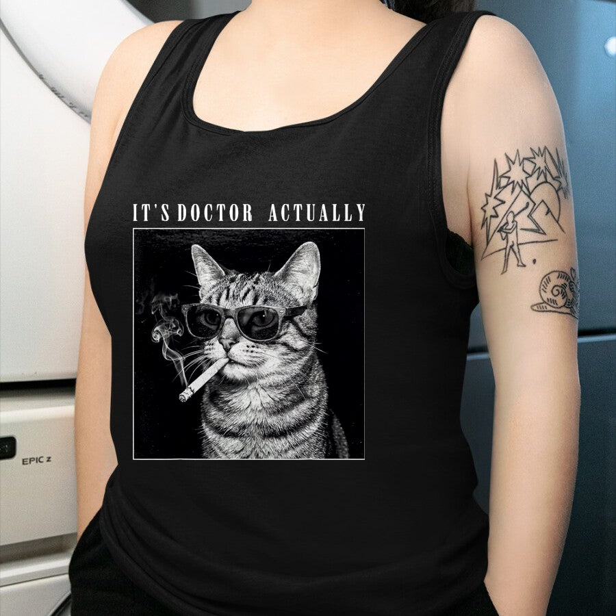 Best Doctor Shirt, Funny Doctor UnisexT-Shirt/Hoodie/Sweatshirt HLT00 - It's Doctor Actually Cool Smoking Cat Funny Phd Graduation T-Shirt, Men, Black, 3X-Large