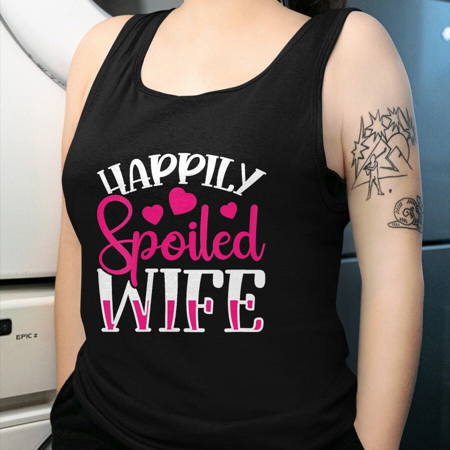 Best Wife Shirt, Wife and Husband Unisex T-Shirt/Hoodie/Sweatshirt HLT00 - Gift for wife T shirt, spoiled wife   Womens Funny Wife Happily Spoiled Wife V-Neck T-Shirt