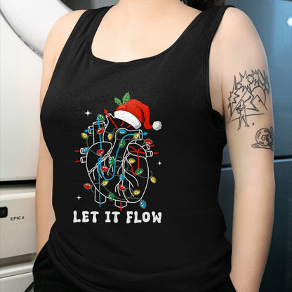 Funny Nurse Shirt, Nurse Unisex T-Shirt/Hoodie/Sweatshirt HLT00 - Funny Let It Flow Anatomy Heart Cardiac Nurse Santa Hat Xmas T-Shirt
