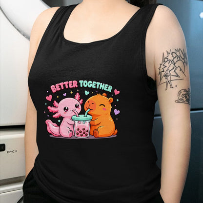 Cute Capybara Shirt, Funny Capybara Unisex T-Shirt/Hoodie/Sweatshirt HLT00 - Cute Capybara and Axolotl Bubble Tea Boba Girls Kawaii Anime T-Shirt (2)