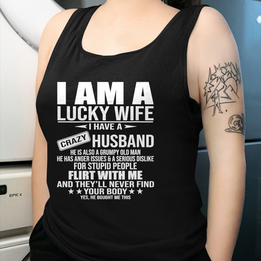 Best Wife Shirt, Wife and Husband Unisex T-Shirt/Hoodie/Sweatshirt HLT00 - Gift for wife T shirt, lucky wife   I Am A Lucky Wife I Have A Crazy Husband V-Neck T-Shirt (2)