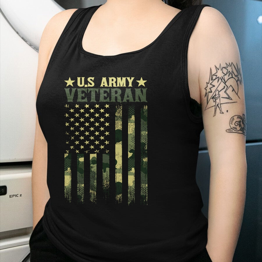 Proud Veteran Shirt, Funny Veteran UnisexT-Shirt/Hoodie/Sweatshirt HLT00 - US Army Veteran Patriotic Military Camouflage American Flag Long Sleeve T-Shirt