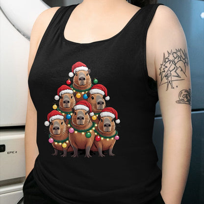 Cute Capybara Shirt, Funny Capybara UnisexT-Shirt/Hoodie/Sweatshirt HLT00 - Capybara Christmas Tree Santa Hat Cute Xmas Boys Kids Men T-Shirt
