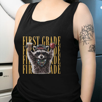 Best Teacher Shirt, Funny Teacher UnisexT-Shirt/Hoodie/Sweatshirt HLT00 - First Grade Funny Feral Raccoon Teacher Back to School T-Shirt