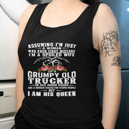 Best Wife Shirt, Wife and Husband Unisex T-Shirt/Hoodie/Sweatshirt HLT00 - Gift for wife T shirt, spoiled wife   I'm A Spoiled Wife Of A Grumpy Old Trucker (on back) T-Shirt (1)
