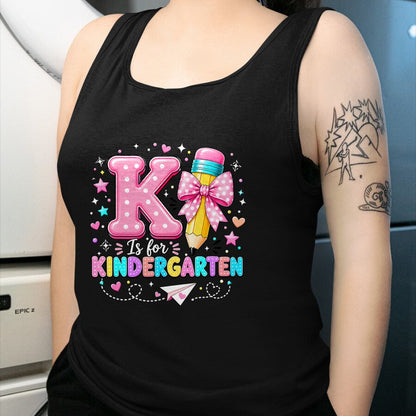 Best Teacher Shirt, Funny Teacher UnisexT-Shirt/Hoodie/Sweatshirt HLT00 - K is for Kindergarten Teacher Coquette Bow Back to School T-Shirt