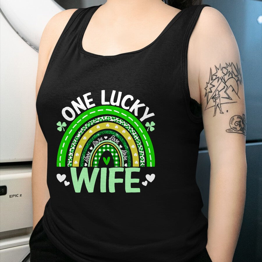 Best Wife Shirt, Wife and Husband Unisex T-Shirt/Hoodie/Sweatshirt HLT00 - Gift for wife T shirt, lucky wife   Womens St Patricks Day Clover One Lucky Wife Rainbow Shamrock Ta