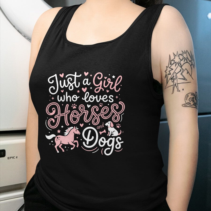 Best Horse Lover Shirt , Funny Horse UnisexT-Shirt/Hoodie/Sweatshirt HLT00 - Just A Girl Who Loves Horses and Dogs T-Shirt