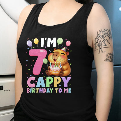 Cute Capybara Shirt, Funny Capybara Unisex T-Shirt/Hoodie/Sweatshirt HLT00 - Kawaii Girl Capybara 7th Birthday to Me Balloons Capy Cake T-Shirt