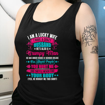 Best Wife Shirt, Wife and Husband Unisex T-Shirt/Hoodie/Sweatshirt HLT00 - Gift for wife T shirt, lucky wife   Womens I Am A Lucky Wife, I Have A Crazy Husband V-Neck T-Shirt