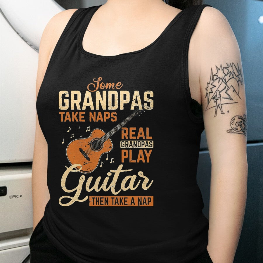 Guitar Lover Shirt, Funny Guitar UnisexT-Shirt/Hoodie/Sweatshirt HLT00 - Real Grandpas Play Guitar Then Take Nap Funny Guitarist T-Shirt, Men, Black, 3X-Large