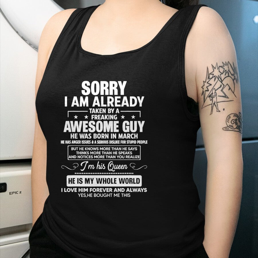 Best Wife Shirt, Wife and Husband Unisex T-Shirt/Hoodie/Sweatshirt HLT00 - I Am Already Taken By A Awesome Guy He Was Born In March T-Shirt