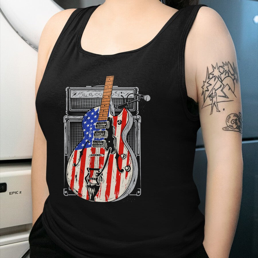 Guitar Lover Shirt, Funny Guitar UnisexT-Shirt/Hoodie/Sweatshirt HLT00 - American Flag Guitar 4th of July Guitarist USA Country Music T-Shirt