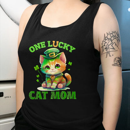 Gift for Mom Shirt, Funny Mom Unisex T-Shirt/Hoodie/Sweatshirt HLT00 - One Lucky Cat Mom St Patrick's Day Irish Lucky Cat Shamrock T-Shirt