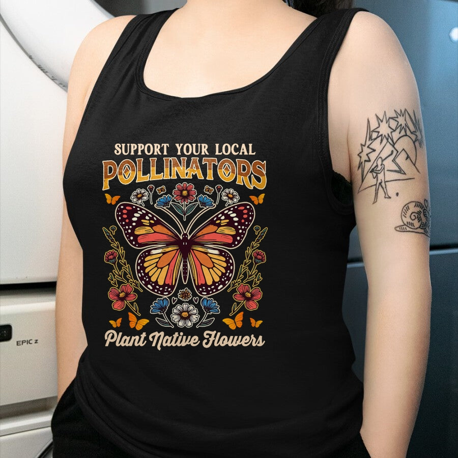 Native American T-Shirts, Vintage Native American Unisex T-Shirt/Hoodie/Sweatshirt HLT00 - Butterfly Support Local Pollinators Plants Native Flowers
