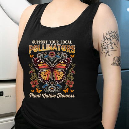 Native American T-Shirts, Vintage Native American Unisex T-Shirt/Hoodie/Sweatshirt HLT00 - Butterfly Support Local Pollinators Plants Native Flowers