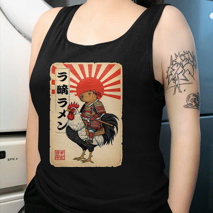Cute Capybara Shirt, Funny Capybara Unisex T-Shirt/Hoodie/Sweatshirt HLT00 - Vintage Japanese Samurai Capybara Rooster Chicken Anime T-Shirt