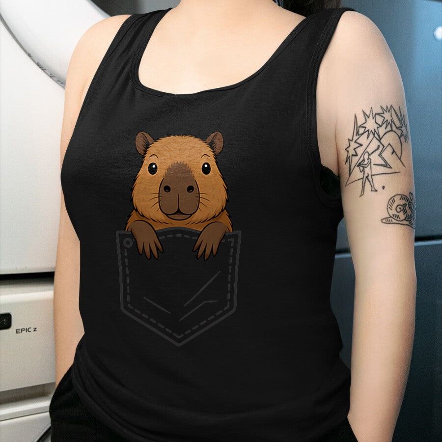 Cute Capybara Shirt, Funny Capybara Unisex T-Shirt/Hoodie/Sweatshirt HLT00 - Funny Capybara Peeking in Pocket Capy Rodent Animal Lover T-Shirt