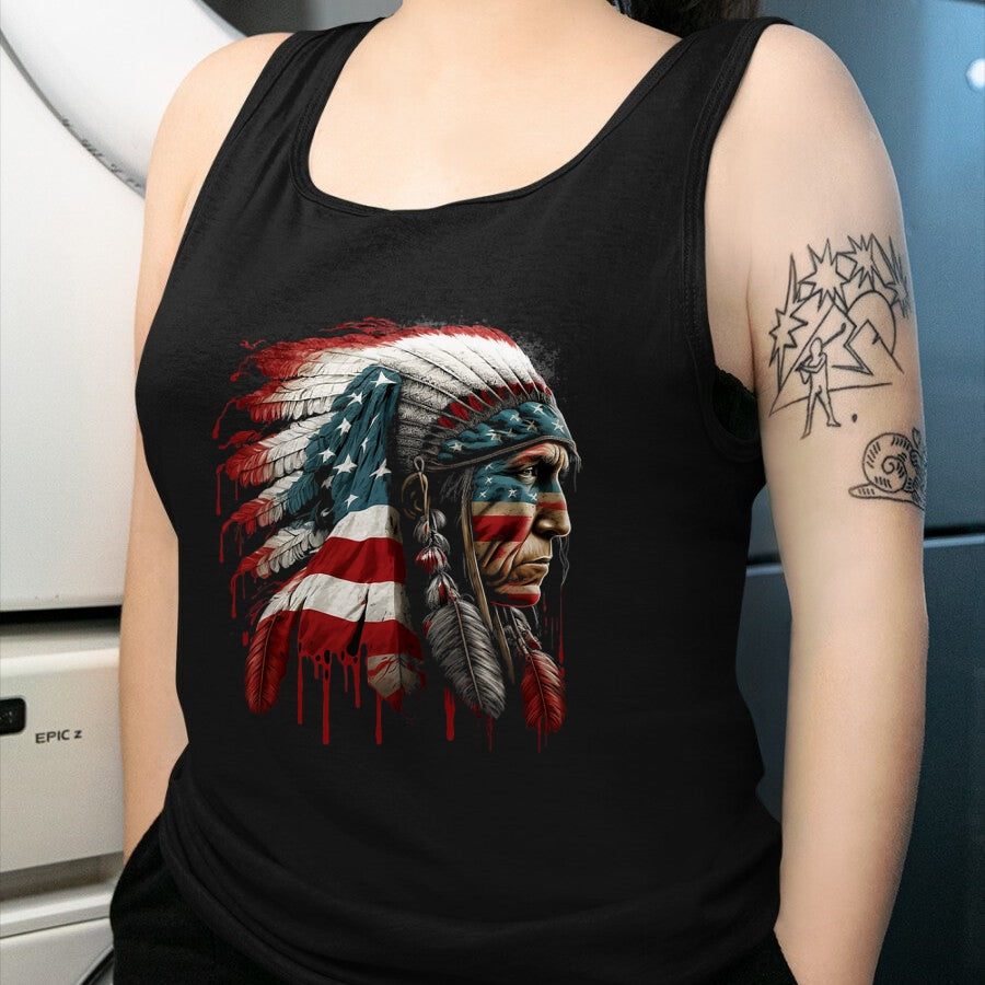 Native American T-Shirts, Vintage Native American Unisex T-Shirt/Hoodie/Sweatshirt HLT00 - Native American Indian Chief American USA Flag