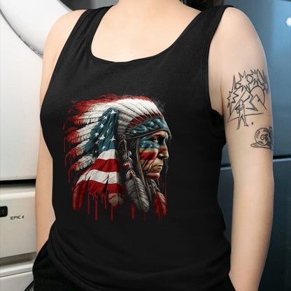 Native American T-Shirts, Vintage Native American Unisex T-Shirt/Hoodie/Sweatshirt HLT00 - Native American Indian Chief American USA Flag