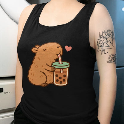 Cute Capybara Shirt, Funny Capybara Unisex T-Shirt/Hoodie/Sweatshirt HLT00 - Cute Capybara Boba Kawaii Bubble Drink Girls Women Long Sleeve T-Shirt