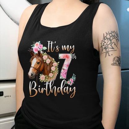 Best Horse Lover Shirt , Funny Horse UnisexT-Shirt/Hoodie/Sweatshirt HLT00 - Kids Birthday 7 Years Old Girl Horse Lovers Florals 7th Bday T-Shirt