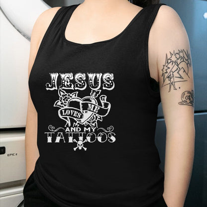 Christian Tee, Christian Faith Unisex T-Shirt/Hoodie/Sweatshirt HLT00 - Jesus Loves Me & My Tattoos Christian Jesus God Tattoo Lover T-Shirt (1)