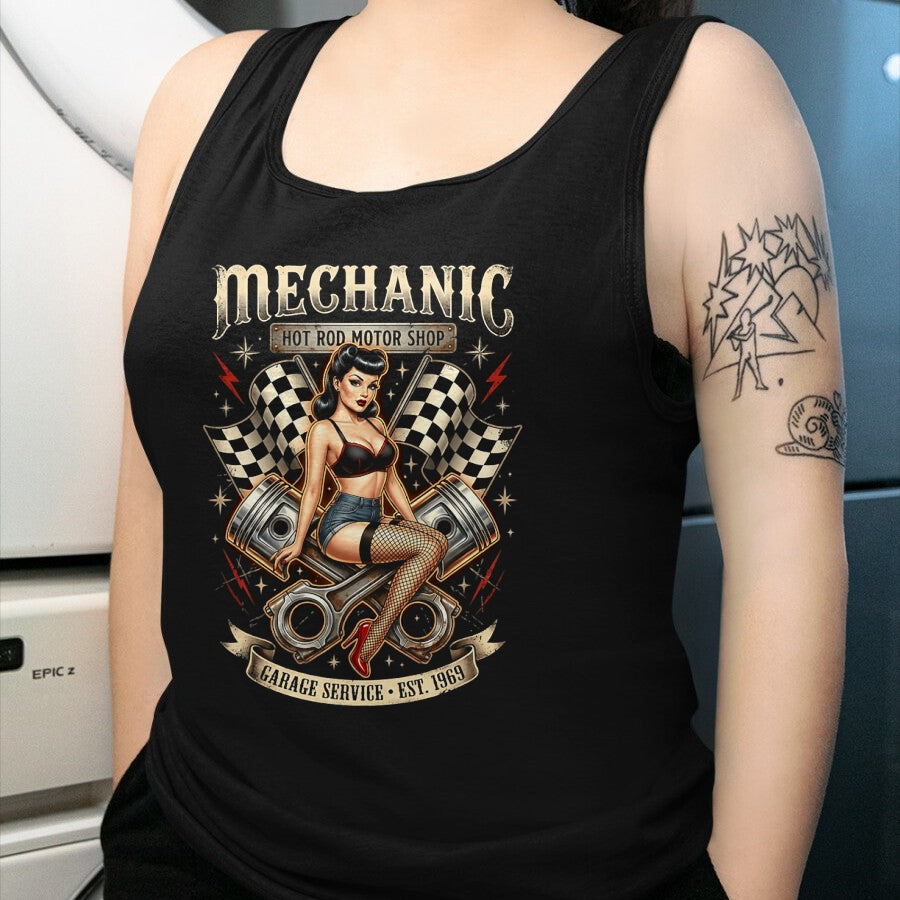 Best Mechanic Life Shirt, Funny Mechanic UnisexT-Shirt/Hoodie/Sweatshirt HLT00 - Vintage Mechanic Hot Rod Garage Pin Up Design T-Shirt