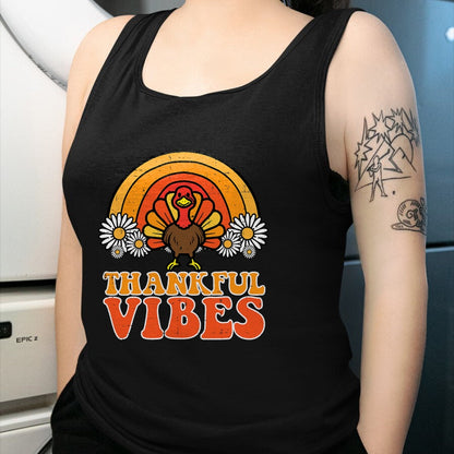 Best Thanksgiving Family Shirt , Funny Thanksgiving UnisexT-Shirt/Hoodie/Sweatshirt HLT00 - Thankful Vibes Turkey Rainbow Funny Retro Thanksgiving Women T-Shirt