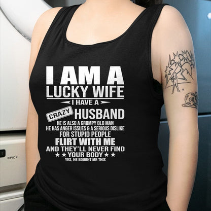 Best Wife Shirt, Wife and Husband Unisex T-Shirt/Hoodie/Sweatshirt HLT00 - Gift for wife T shirt, lucky wife   I Am A Lucky Wife I Have A Crazy Husband V-Neck T-Shirt