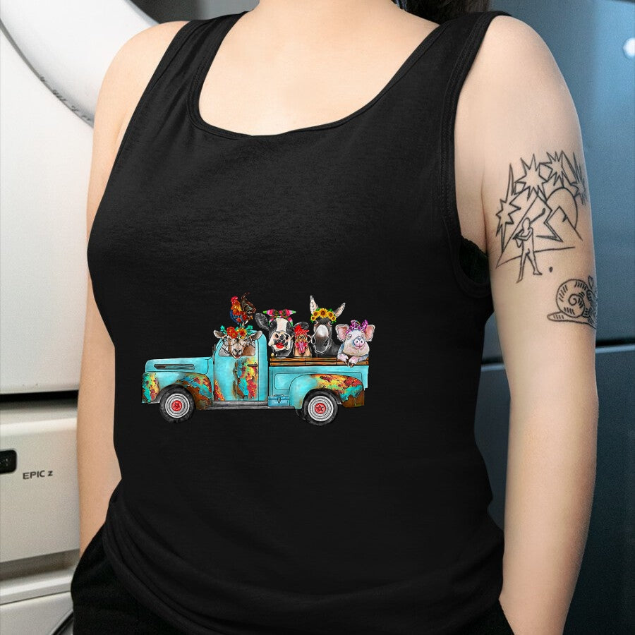 Best Farmer Life Shirt, Funny Farmer UnisexT-Shirt/Hoodie/Sweatshirt HLT00 - Farm Pickup Truck with Farm Animals Farmer_s Wife Cow Girl T-Shirt