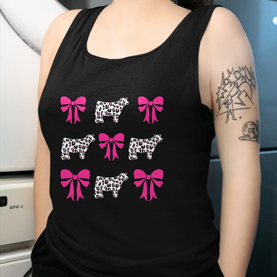 Best Farmer Life Shirt, Funny Farmer UnisexT-Shirt/Hoodie/Sweatshirt HLT00 - Show Steer Girl Cheetah Bows T-Shirt