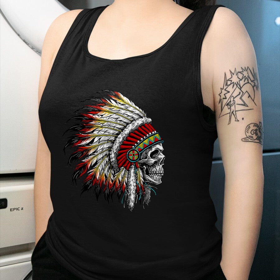 Native American T-Shirts, Vintage Native American Unisex T-Shirt/Hoodie/Sweatshirt HLT00 - Native American Indian Chief Skull Motorcycle Headdress