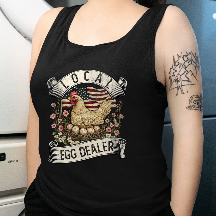 Best Farmer Life Shirt, Funny Farmer UnisexT-Shirt/Hoodie/Sweatshirt HLT00 - Local Egg Dealer  Farm Chicken with American Flag Farmer T-Shirt