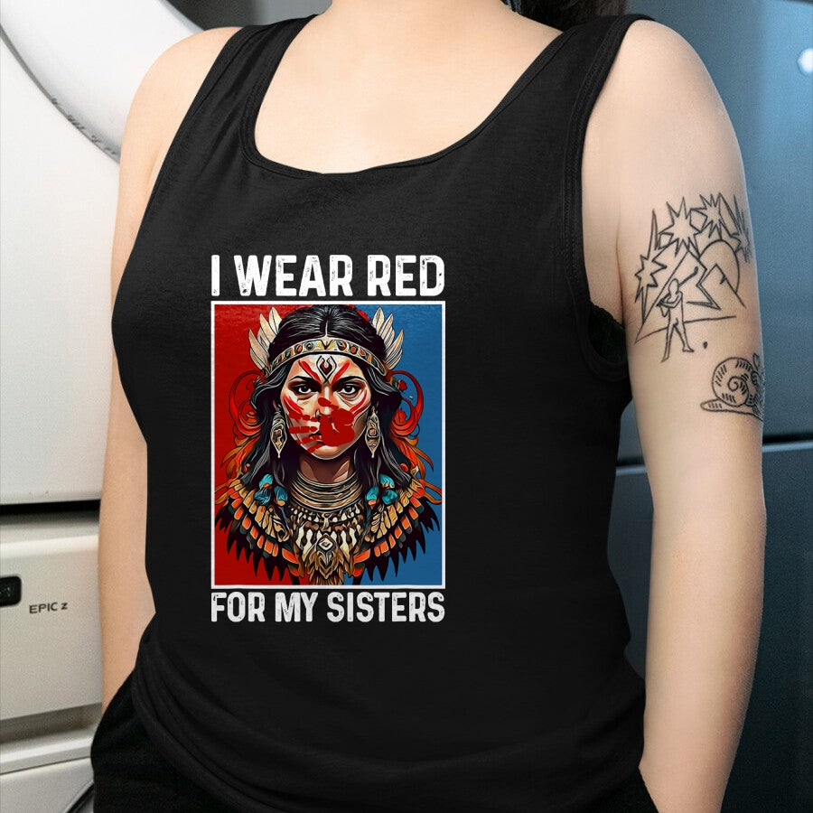 Native American T-Shirts, Vintage Native American Unisex T-Shirt/Hoodie/Sweatshirt HLT00 - I Wear Red For My Sister Native American Stop MMIW Month