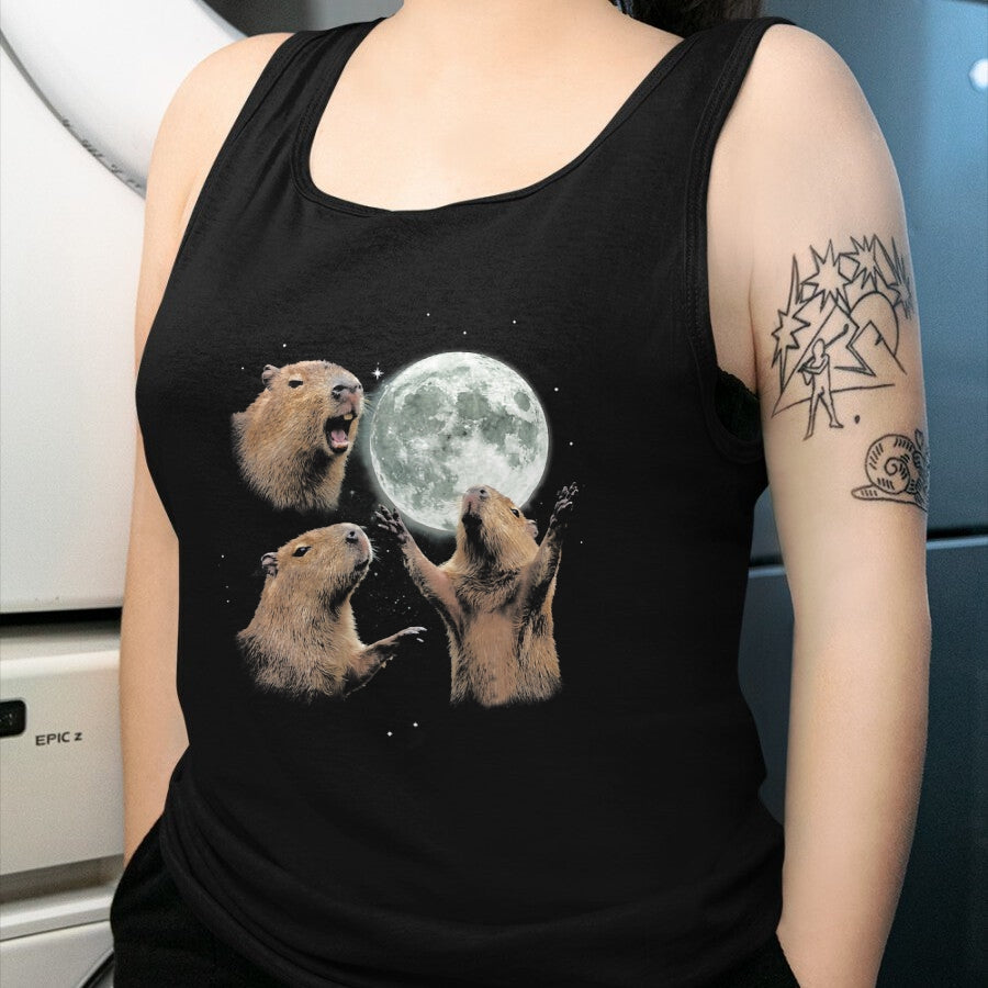 Cute Capybara Shirt, Funny Capybara Unisex T-Shirt/Hoodie/Sweatshirt HLT00 - Funny Capybara Howling at Moon Vintage 90s Graphic T-Shirt