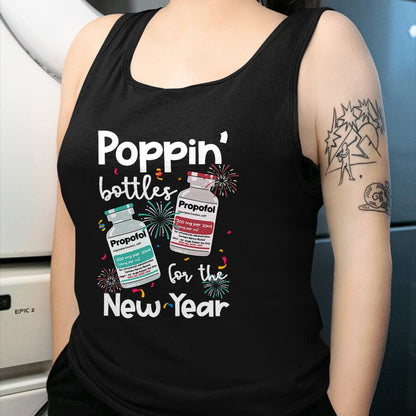 Funny Nurse Shirt, Nurse Unisex T-Shirt/Hoodie/Sweatshirt HLT00 - ICU Nurses New Year Eve Outfits Poppin Bottles PICU ER Nurse T-Shirt